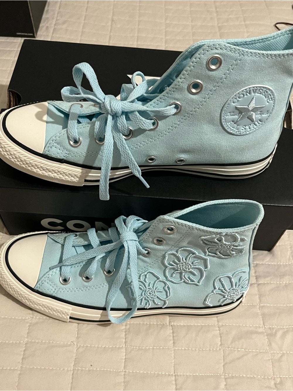Converse High Top Sneakers - Light Blue Floral Embroidery